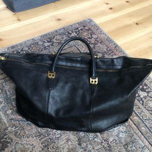 Bally Vintage Black Leather Weekender Tote Bag